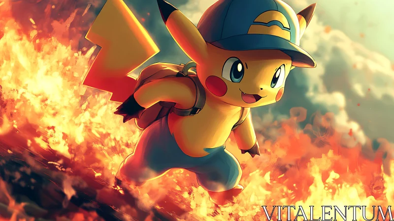 Dynamic electric creature sprinting across volumetric flames.