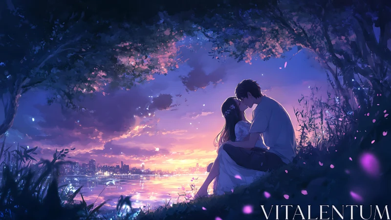 Twilight riverside embrace under chromatic urban skyfield.