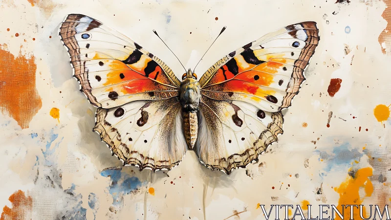 Watercolor butterfly study on abstract splatter ground.