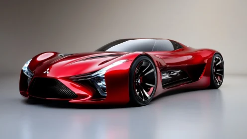 Aerodynamic red concept hypercar with reflective high-gloss body surfaces