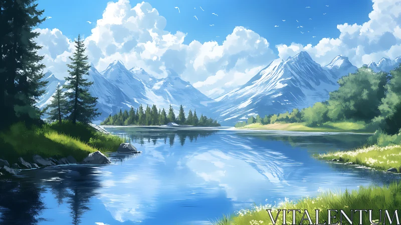 Mountain lake landscape with crisp alpine reflections.