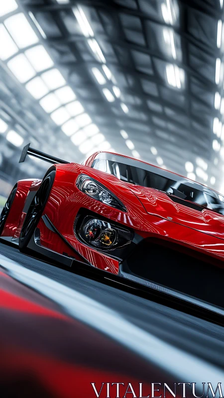 Photorealistic low-angle render of red track-ready supercar.