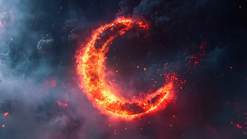 Luminous Crescent Ring Engulfed in Intense Orange Flames