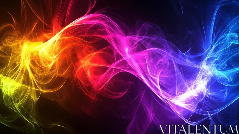 Abstract light trails form multicolor flowing energy bands