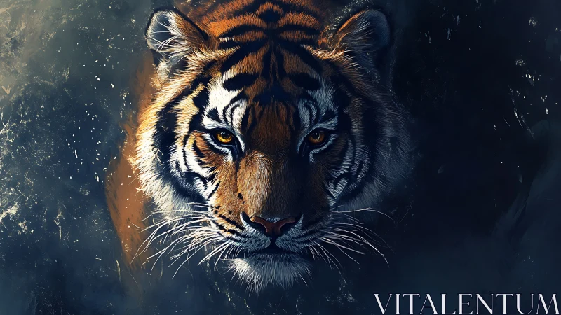 Midnight tiger portrait in dramatic sidelight glow.