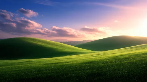 Radiant parametric grassland under volumetric dawn illumination.