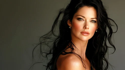 Portrait of woman with flowing dark hair and soft light.