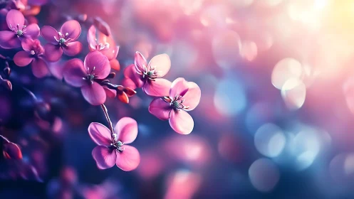 Delicate Pink Flowers Bloom in Dreamy Bokeh Garden