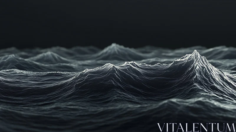 Digitally rendered dark ocean waves form layered surface