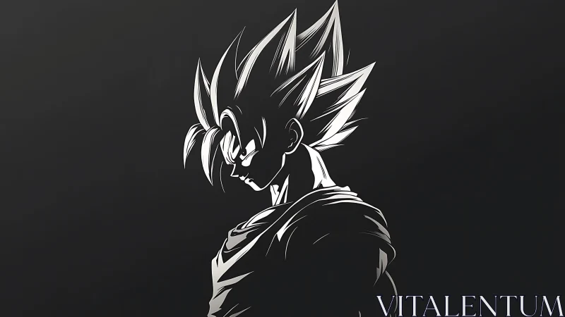 Brooding anime warrior outlined in bold silver light.