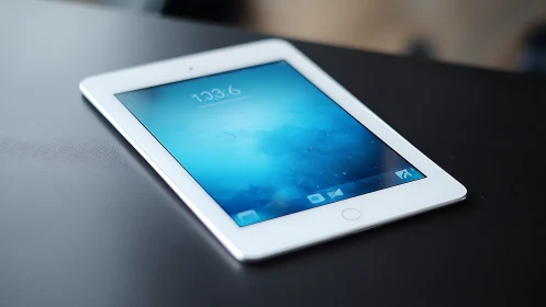 White tablet displays blue lock screen at 13:36.