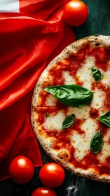 Flag-draped margherita moon with basil comets in orbit.