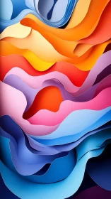 Layered chromatic paper waves in abstract vertical composition.