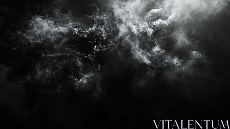 Dark abstract cloud vortex in deep monochrome motion.