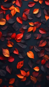 Autumn leaves lie scattered on dark background surface