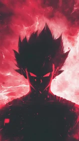 Silhouetted spiky‑haired figure in red energy field.