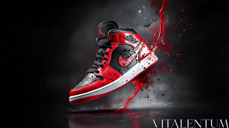 Bold red and black sneaker bursts forward with dynamic flair