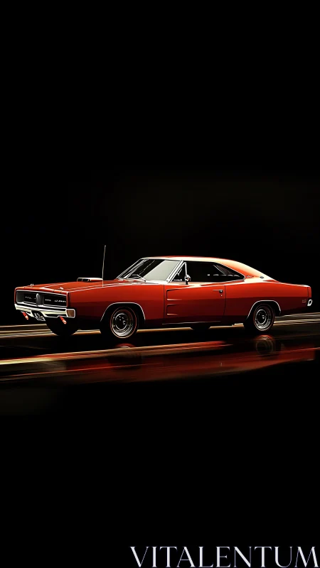 Low-key rendered muscle car with reflective motion trails.