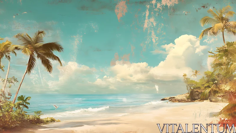 Tropical Coastal Landscape with Palm Trees and Ocean.