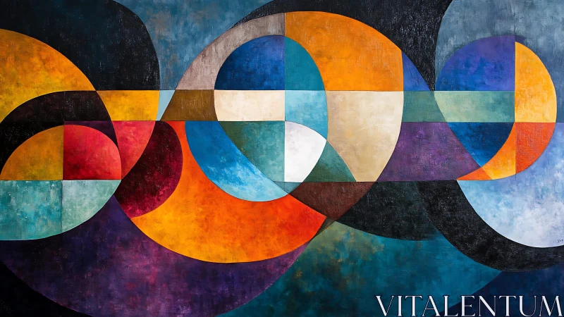 Colorful Abstract Geometric Shapes in Modern Art Style Painting.