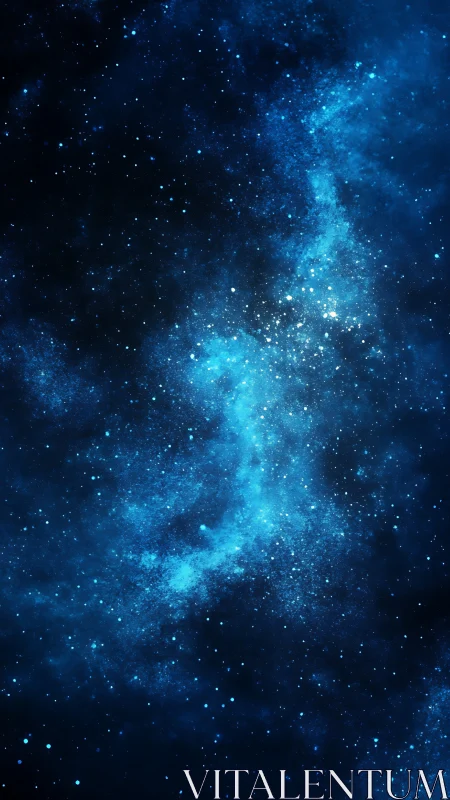 Stellar nebula cloud glows in deep blue starfield space