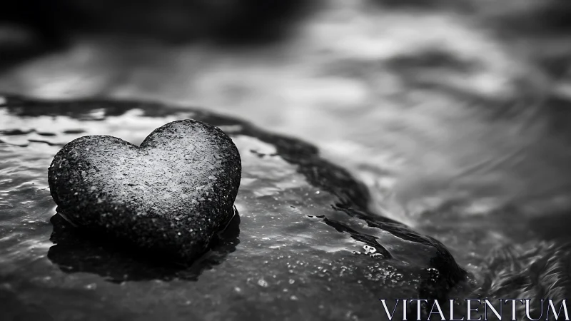 Heart-shaped stone wet on dark water.