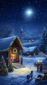 Starlit village hushes as nativity lanterns warm the snow