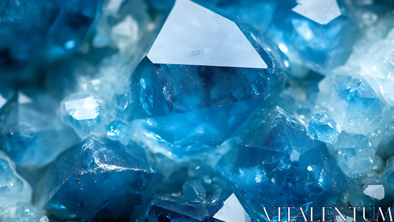 Blue crystal cluster reveals sharp facets and icy translucence