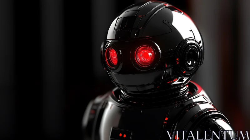 High-gloss spherical surveillance robot with red optical cores