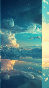 Layered celestial clouds in mirrored atmospheric planes.