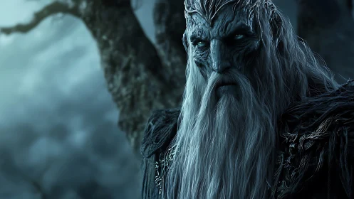 Ancient frost warlord with highly detailed skin shaders and emissive eyes