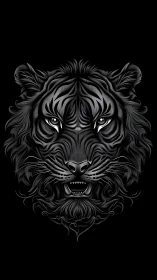 Black stylized tiger head illustration on dark background.