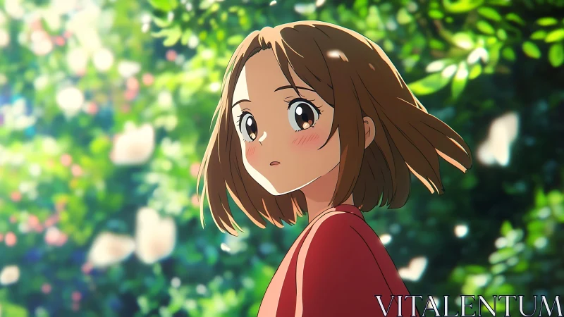 Soft sunlight catches a shy gaze in a drifting garden moment