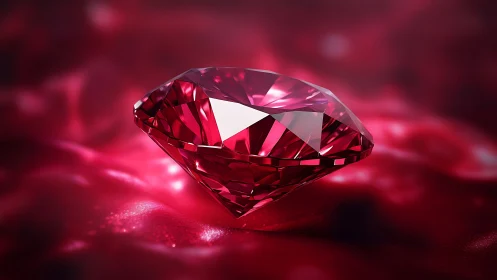 Crimson gemstone sails slowly across a molten velvet sea