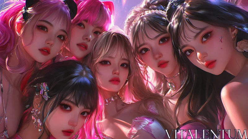 Digital portrait depicts six stylized women in close formation