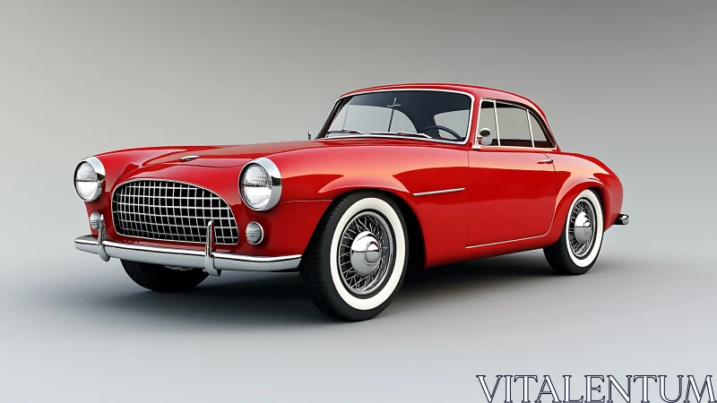 Red vintage coupe with chrome details and a friendly glow.