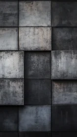 Dark industrial metal wall with worn square panels.