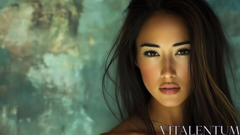 Cinematic close-up portrait with teal bokeh backdrop lighting.