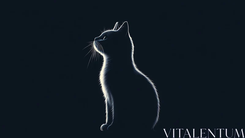 Cat rendered with inverted contour lighting against dark background.