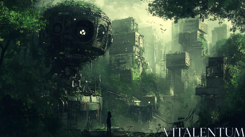 Overgrown megastructure with spherical reactor in flooded ruin