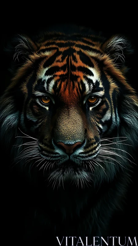 Tiger portrait with piercing eyes on black background.