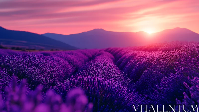 Lavender rivers melt into a molten sunset over quiet hills
