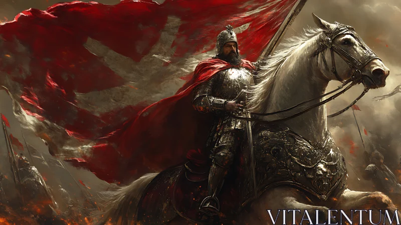 Storm-borne warlord rides beneath a river of burning scarlet