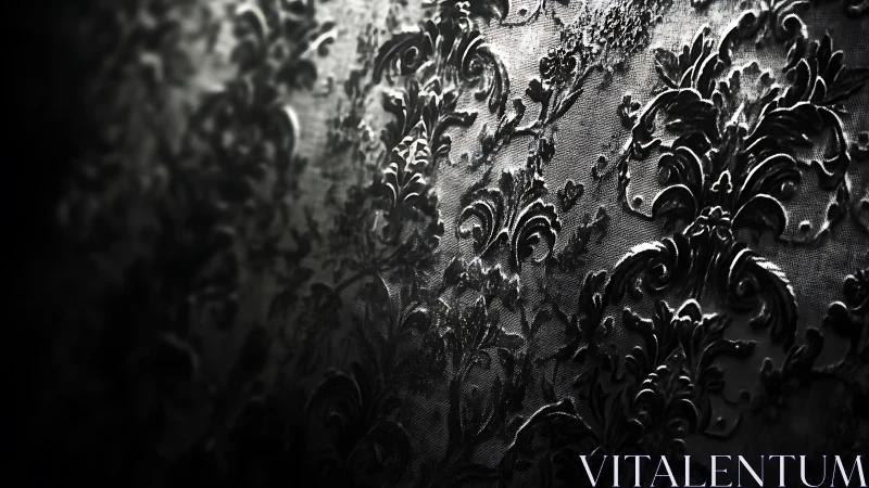 Midnight damask quietly glows under slanting silver light