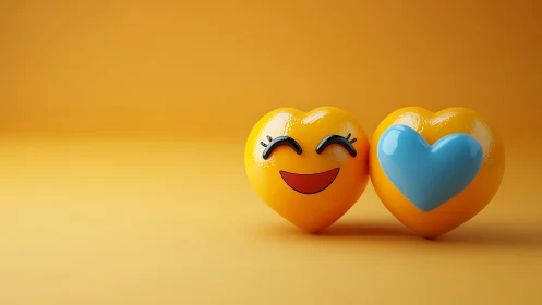 Golden Heart-Shaped Emoji Characters with Contrasting Expressions.