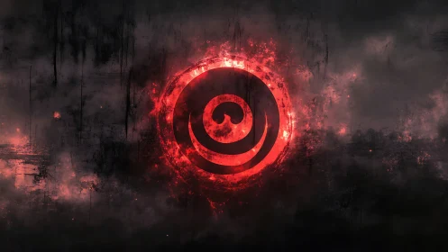 Blazing crimson vortex sigil ignites within storm-dark void.