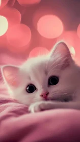 White Cat in Pink Bokeh Light