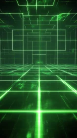 Neon data grid corridor pulses in luminous emerald perspective.