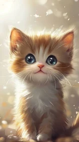 Stylized Kitten Illustration with Luminous Eyes and Flowing Fur