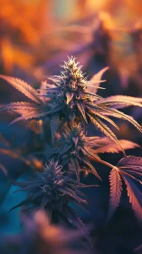 Cannabis cola glows under sunset-toned grow lighting